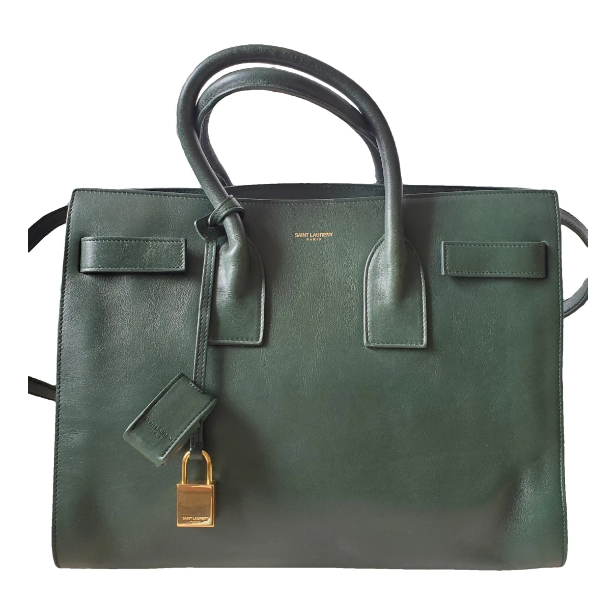 Pre-owned Saint Laurent Sac De Jour Duffle 48h Leather Travel Bag In Green