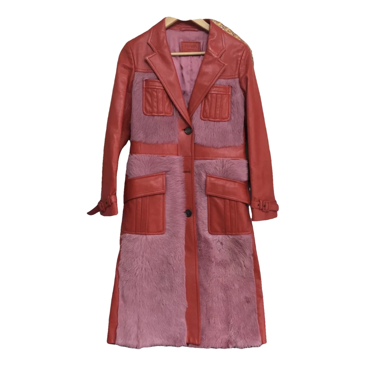 Pre-owned Prada Leather Coat In Red