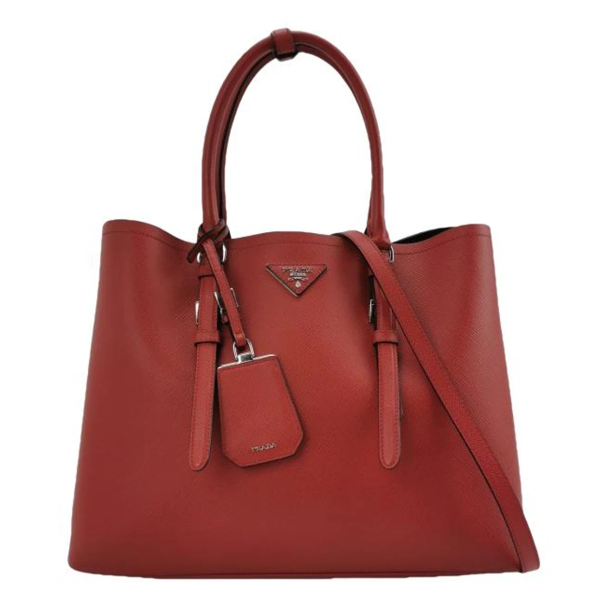 Pre-owned Prada Double Leather Crossbody Bag In Red