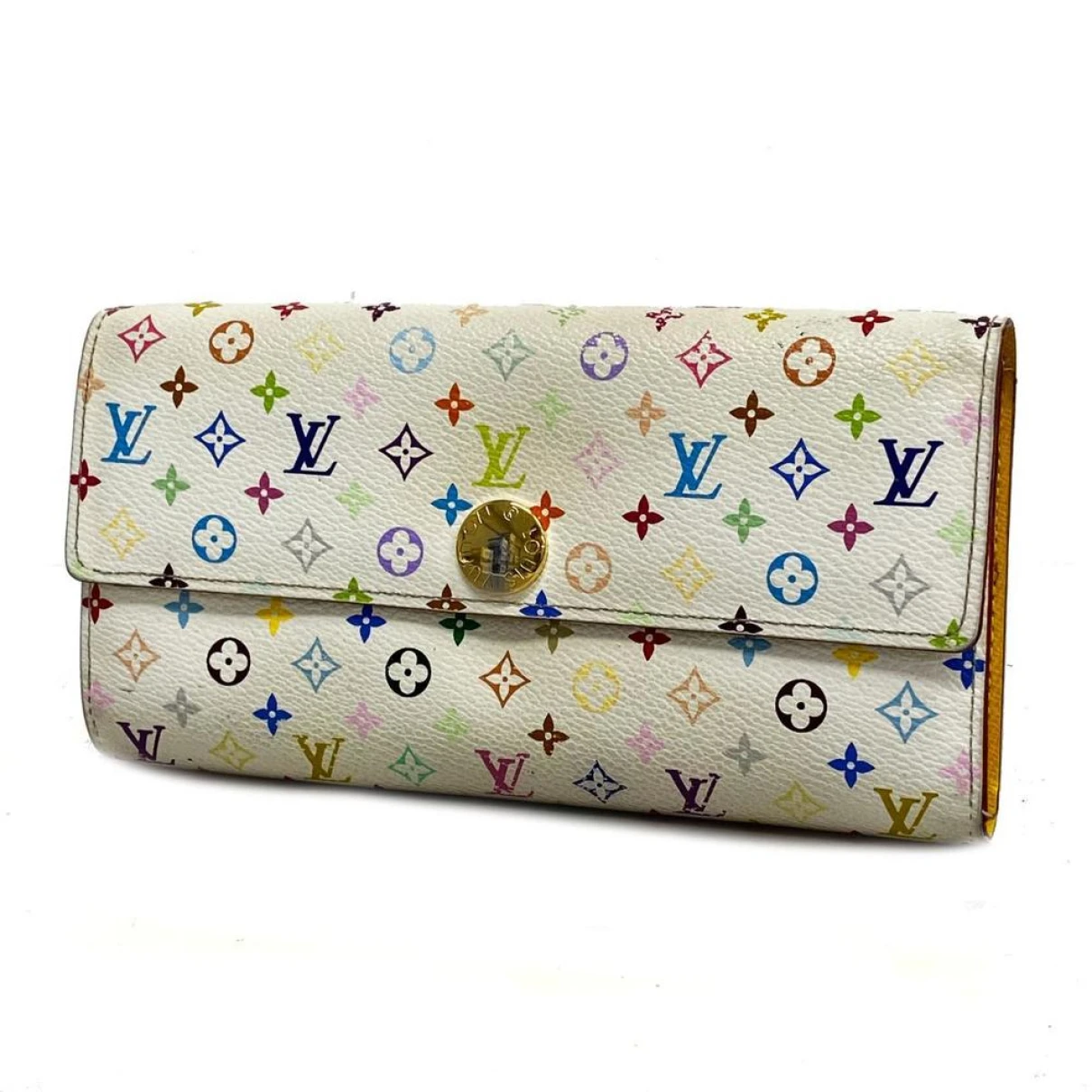 Pre-owned Louis Vuitton Sarah Cloth Wallet In Yellow