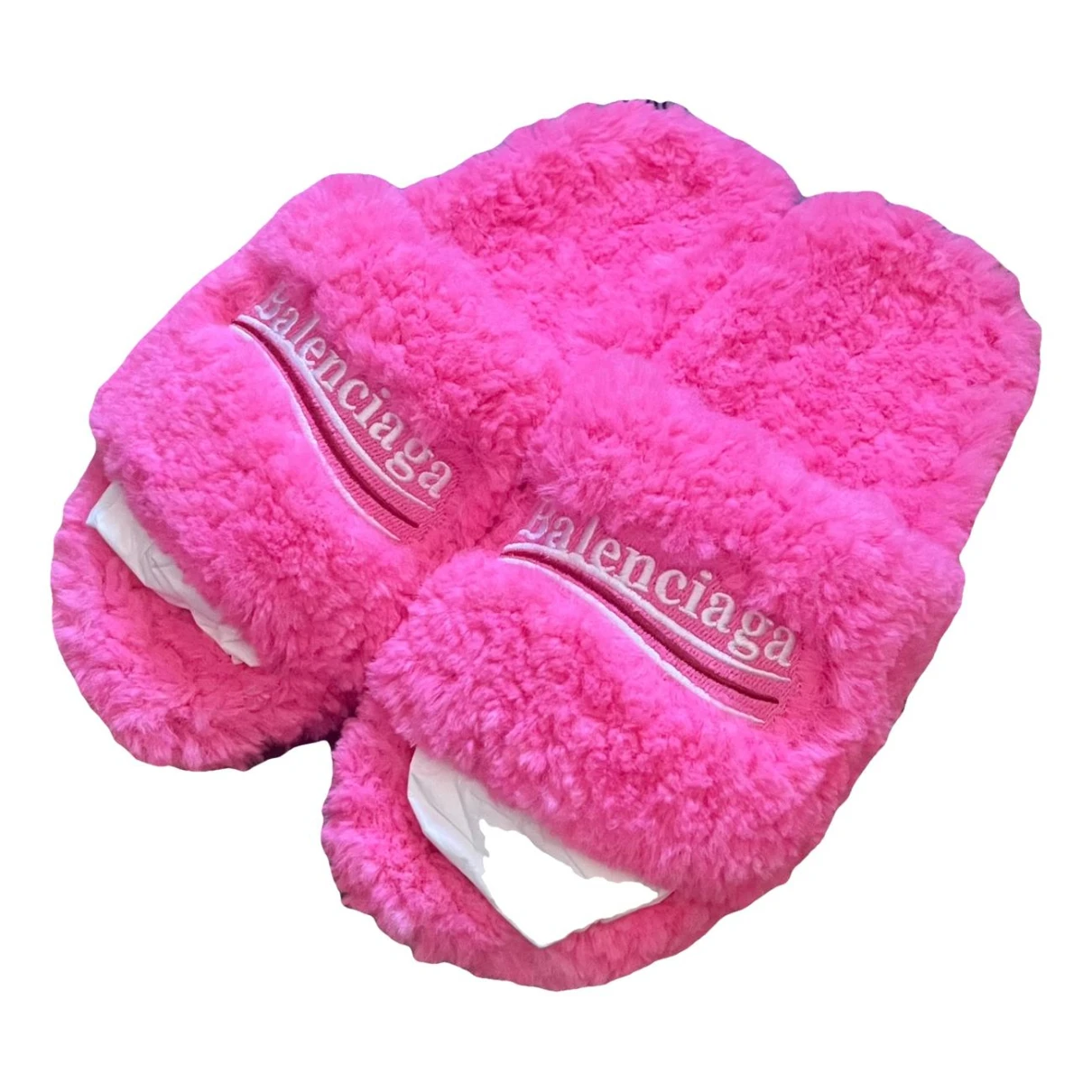 Pre-owned Balenciaga Faux Fur Mules In Pink