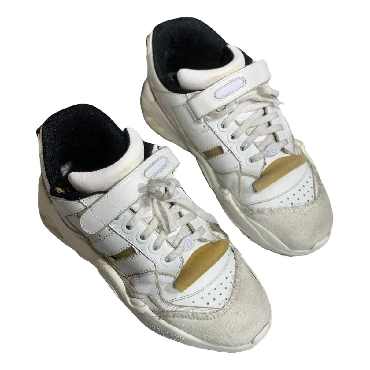 Pre-owned Maison Margiela Leather Trainers In Ecru