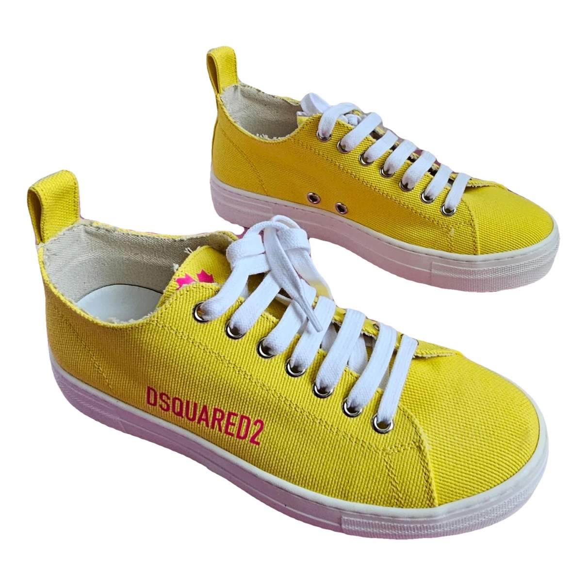 Pre-owned Dsquared2 Cloth Trainers In Yellow