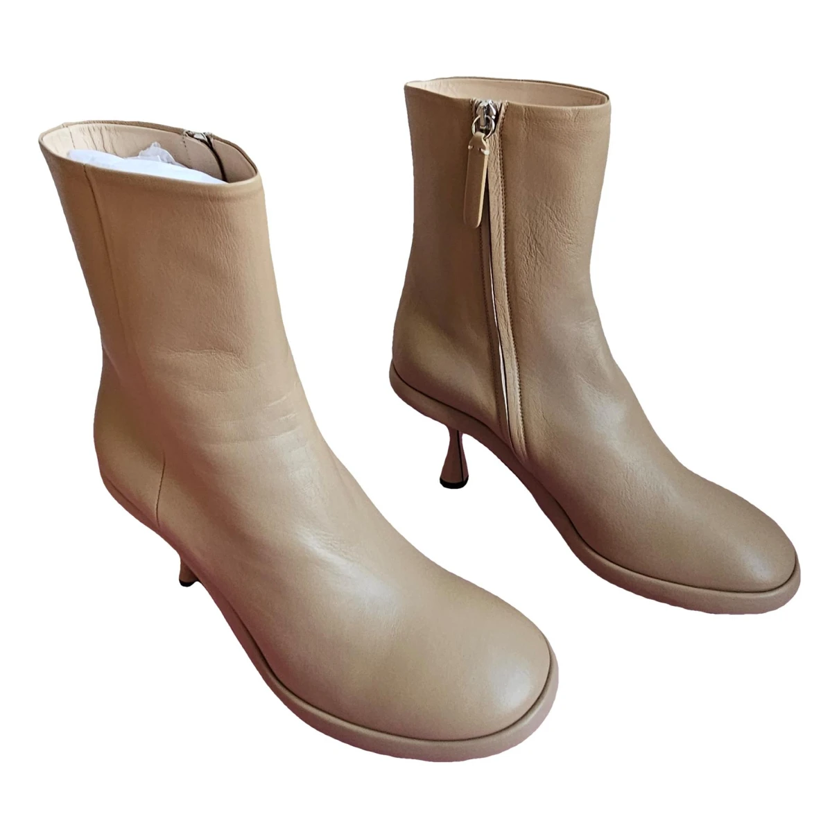 Pre-owned Wandler Leather Ankle Boots In Beige