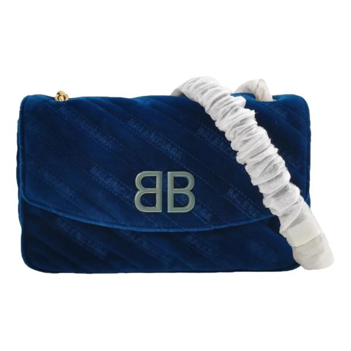 Pre-owned Balenciaga Bb Chain Velvet Crossbody Bag In Blue