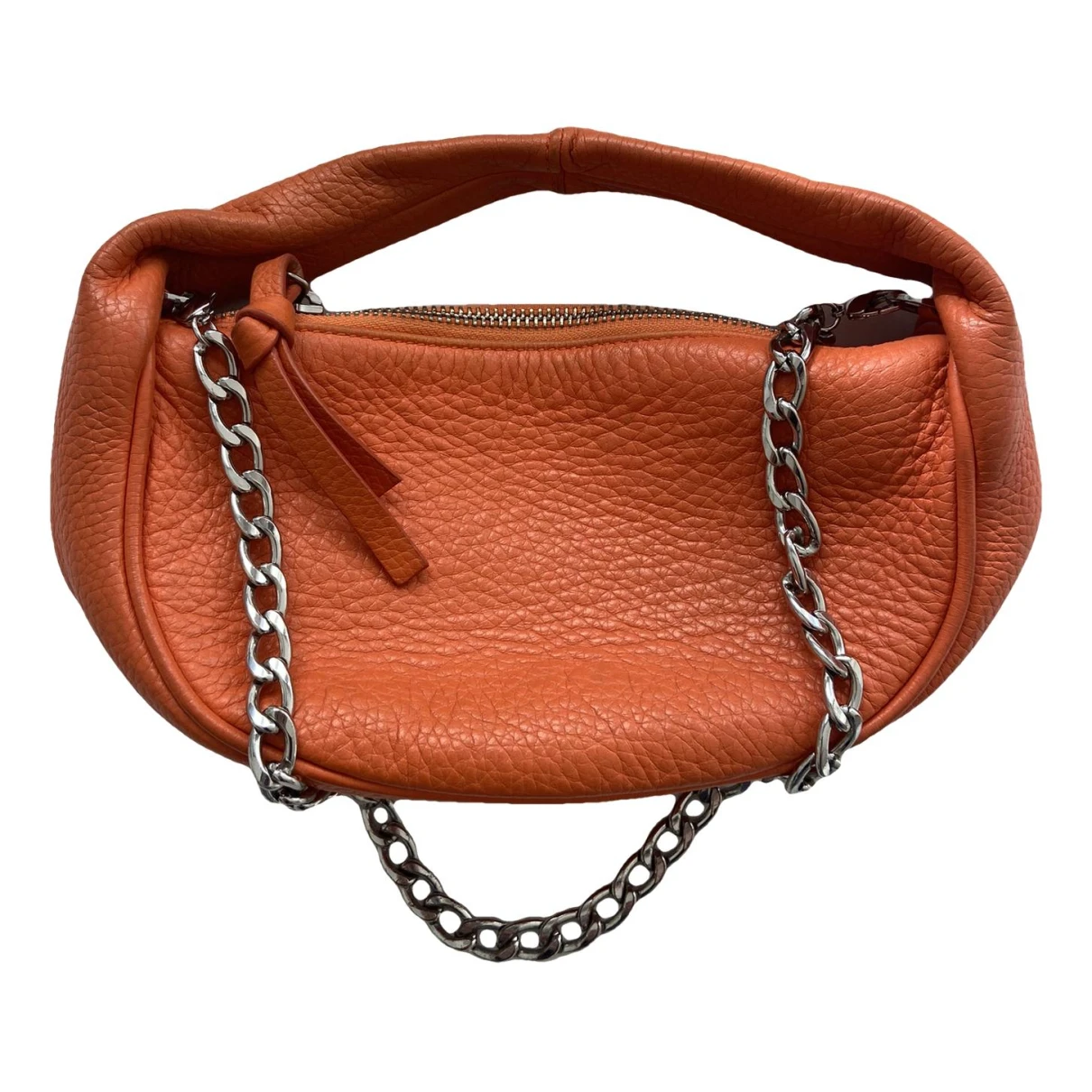 Pre-owned By Far Baby Cush Leather Handbag In Orange