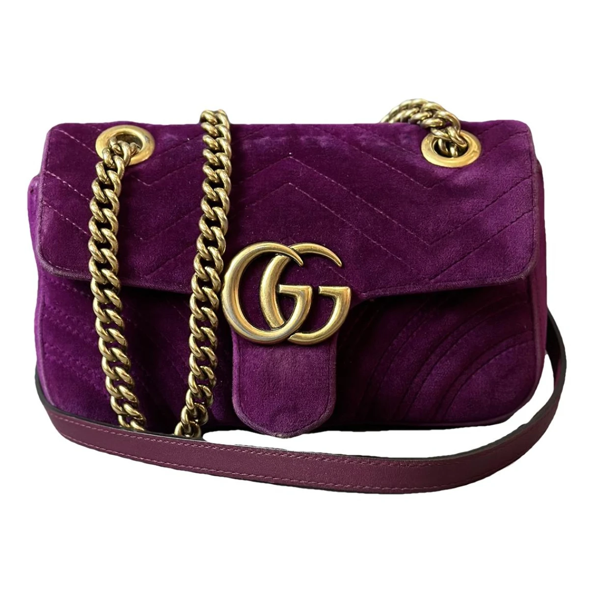 Pre-owned Gucci Marmont Velvet Clutch Bag In Purple