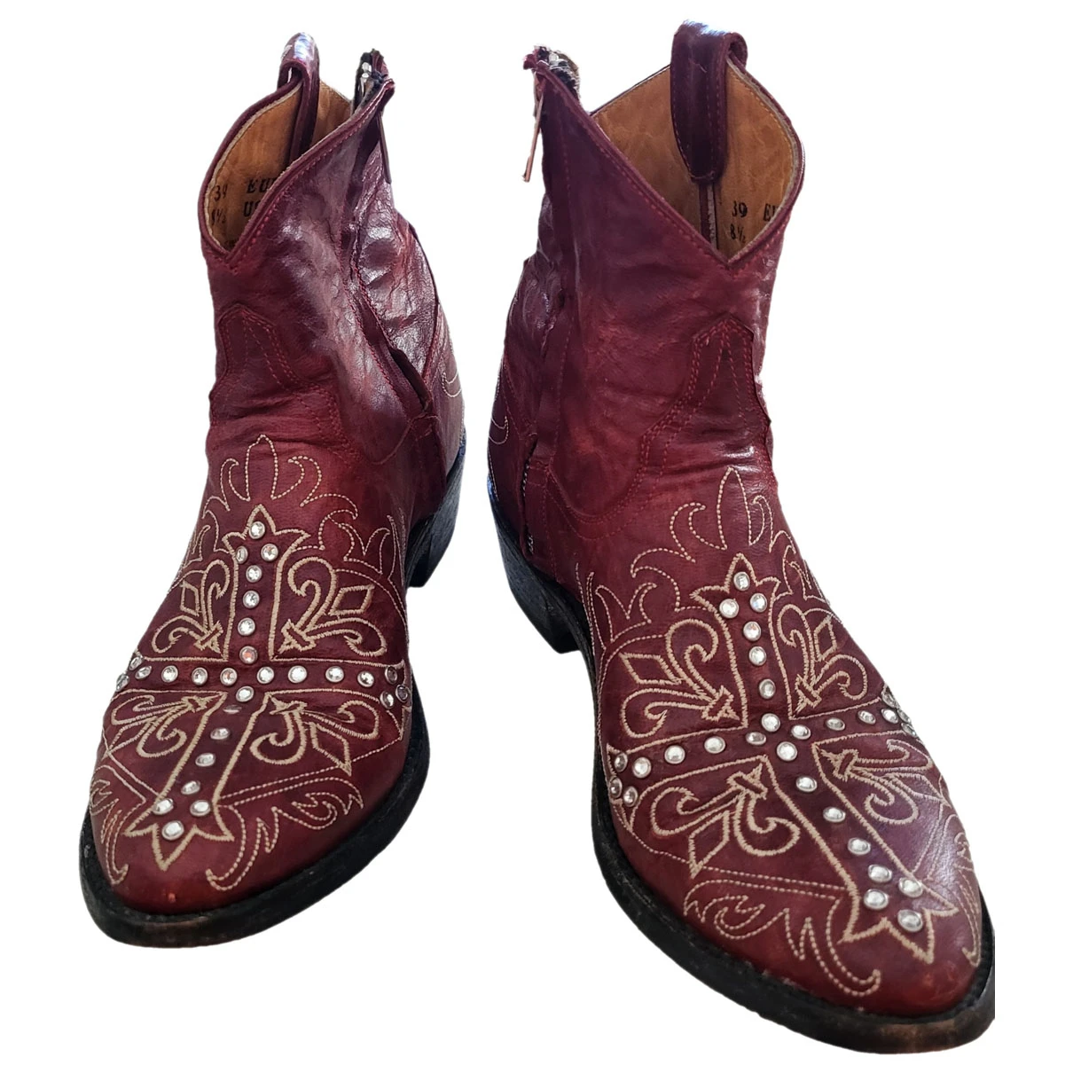 Pre-owned Mexicana Leather Cowboy Boots In Burgundy
