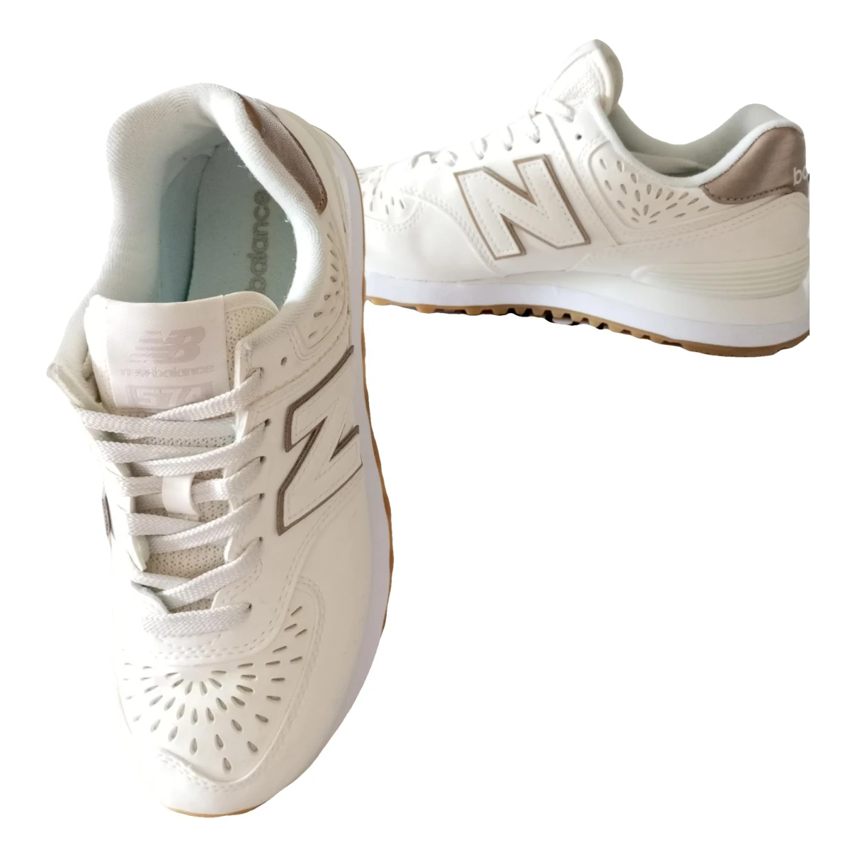 Pre-owned New Balance 574 Leather Trainers In Ecru