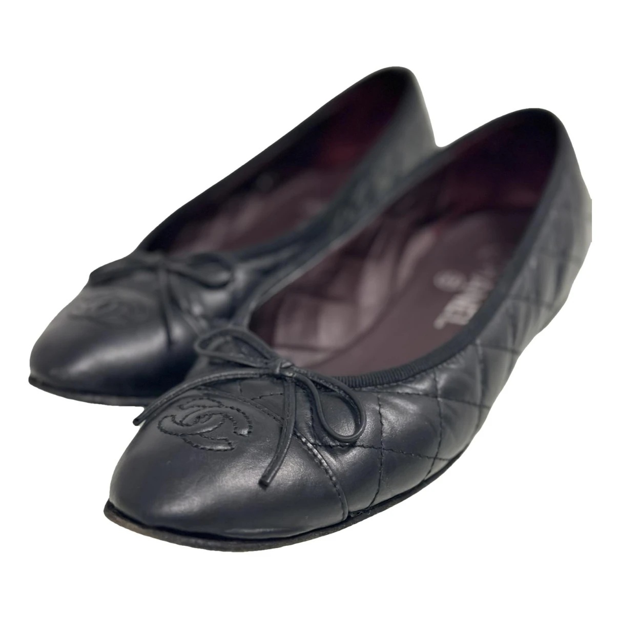 Pre-owned Chanel Cambon Leather Ballet Flats In Black
