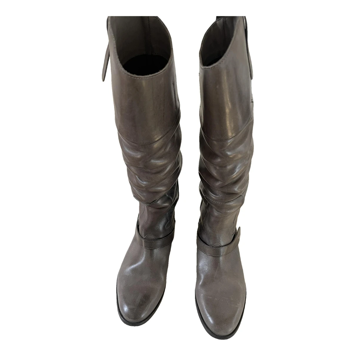 Pre-owned Golden Goose Leather Riding Boots In Grey