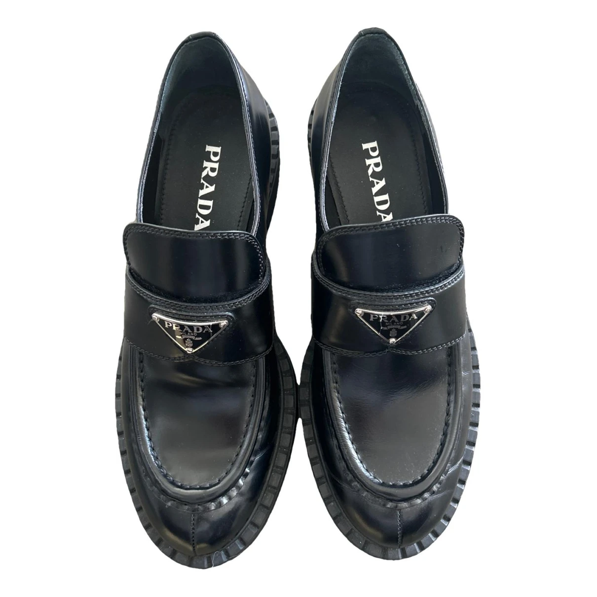 Pre-owned Prada Chocolate Leather Flats In Black