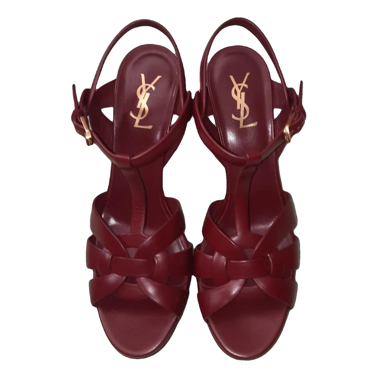 Pre-owned Saint Laurent Tribute Leather Sandals In Burgundy