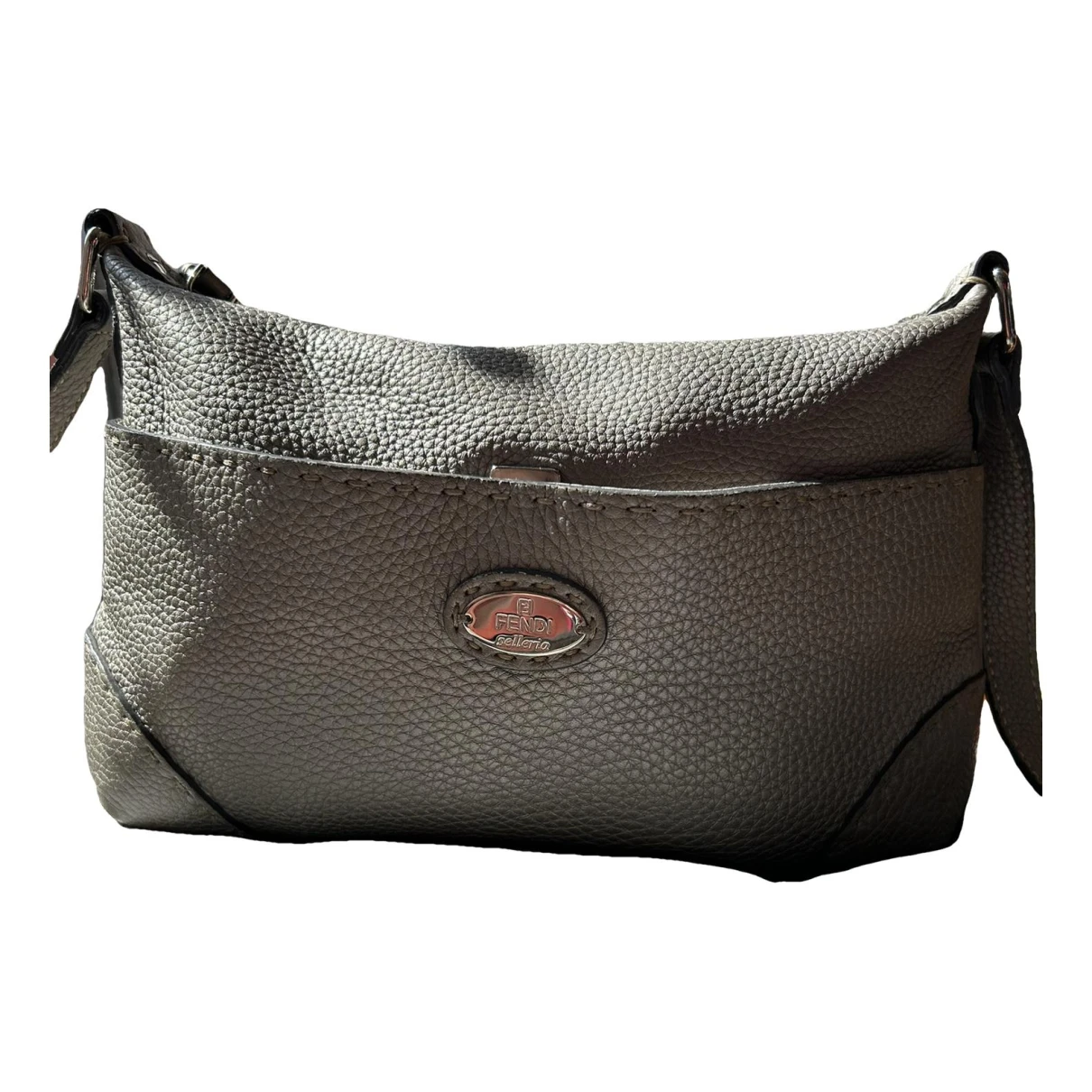 Pre-owned Fendi Anna Selleria Leather Crossbody Bag In Grey