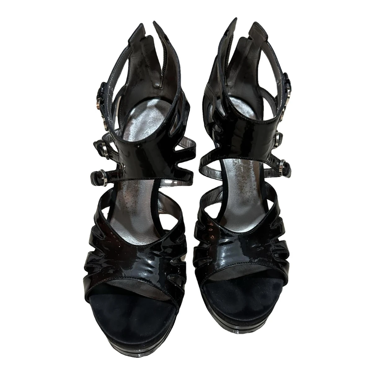 Pre-owned Casadei Patent Leather Sandal In Black