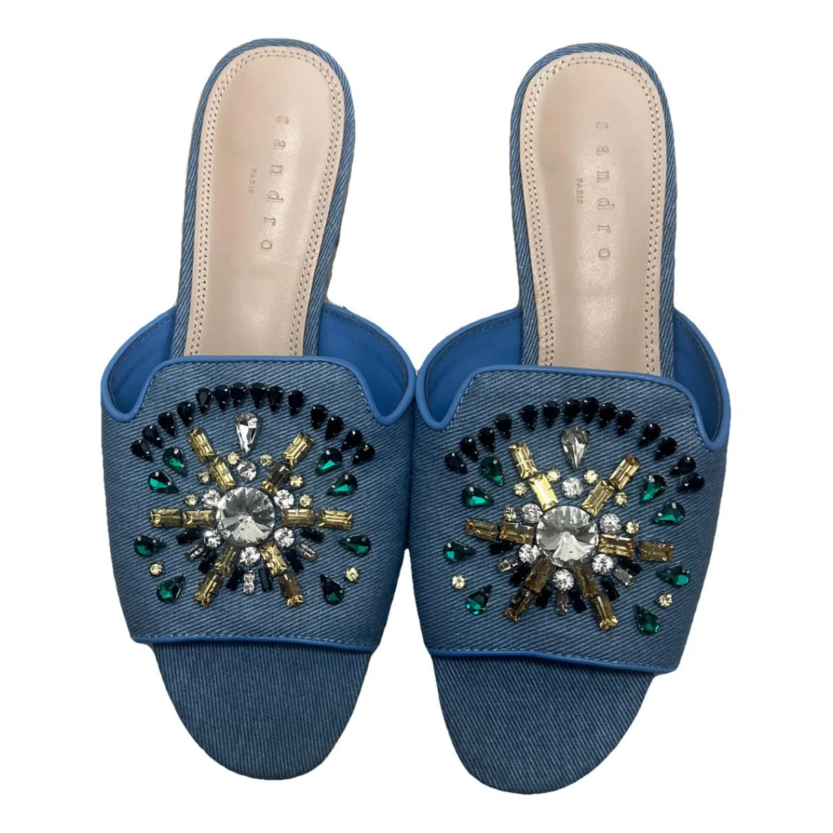 Pre-owned Sandro Cloth Mules In Blue