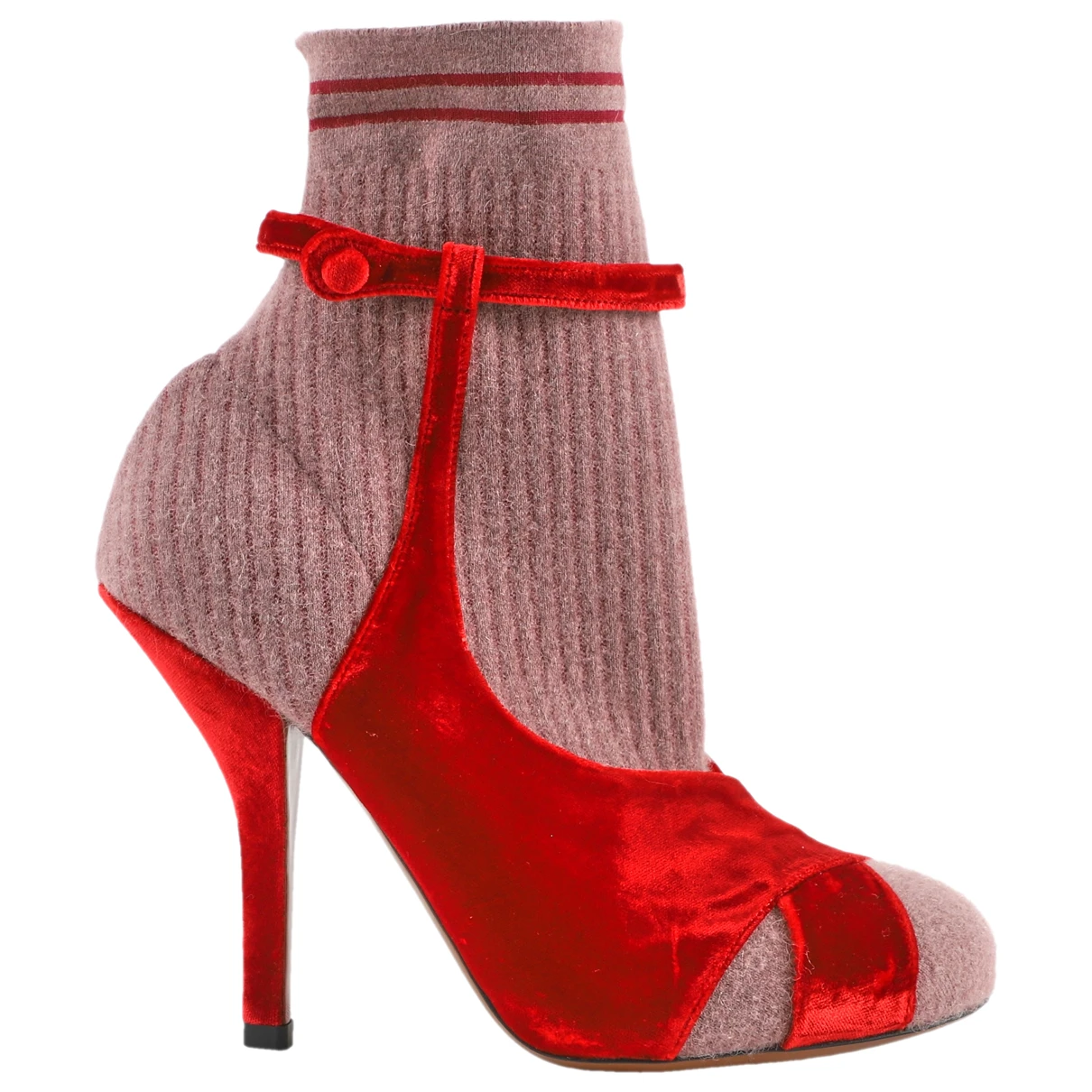 Pre-owned Fendi Velvet Ankle Boots In Red