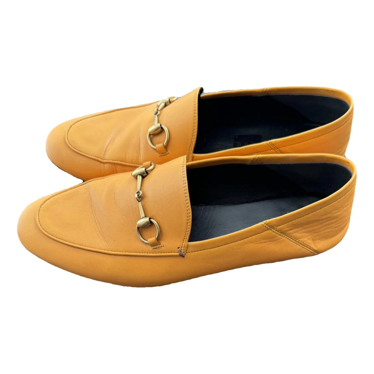 Pre-owned Gucci Jordaan Leather Flats In Orange