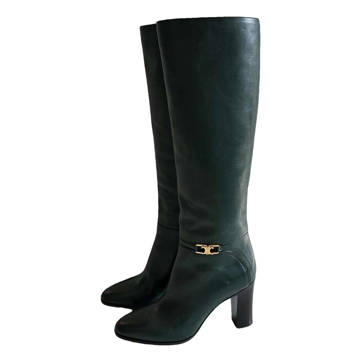 Pre-owned Celine Claude Leather Boots In Green