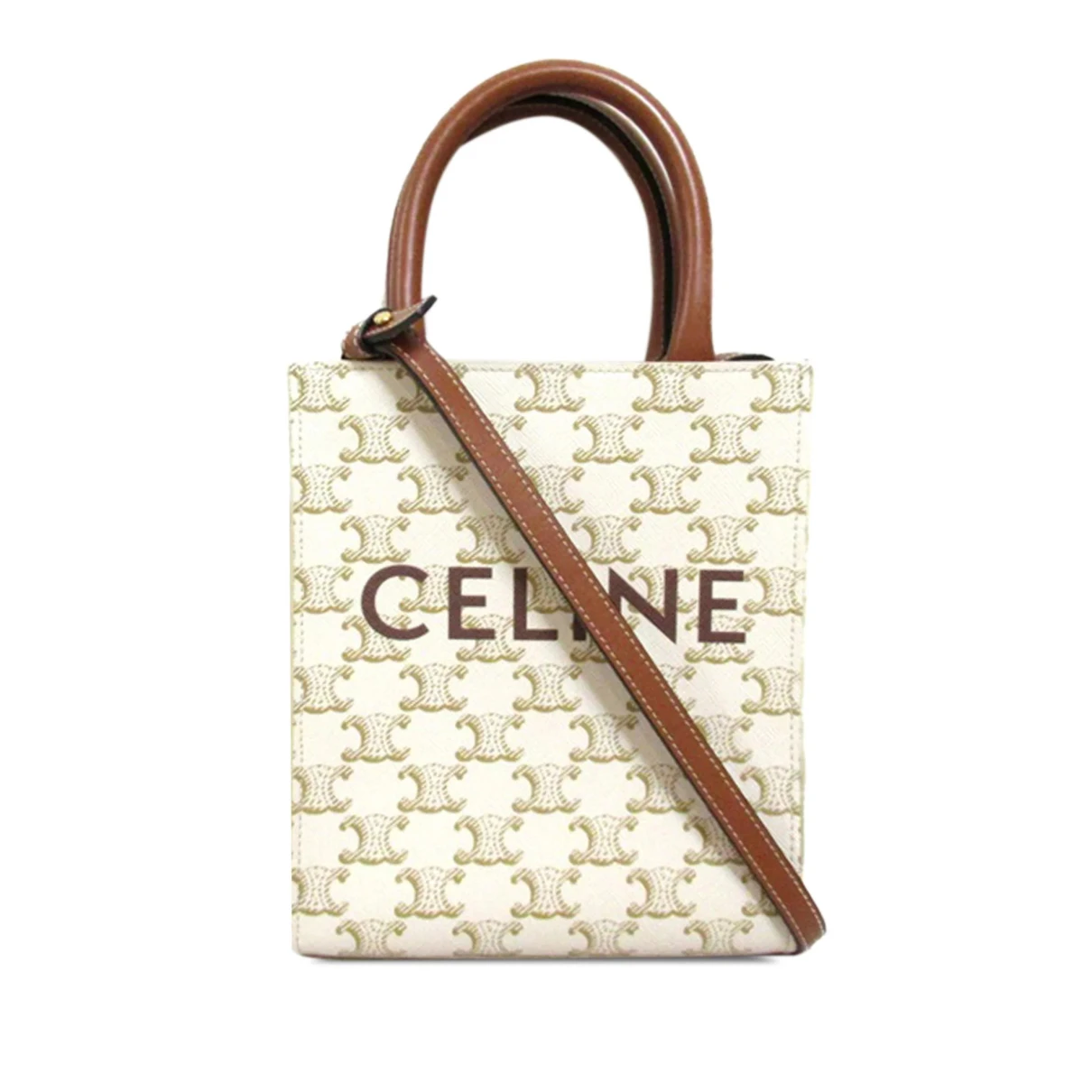 Pre-owned Celine Triomphe Leather Crossbody Bag In White