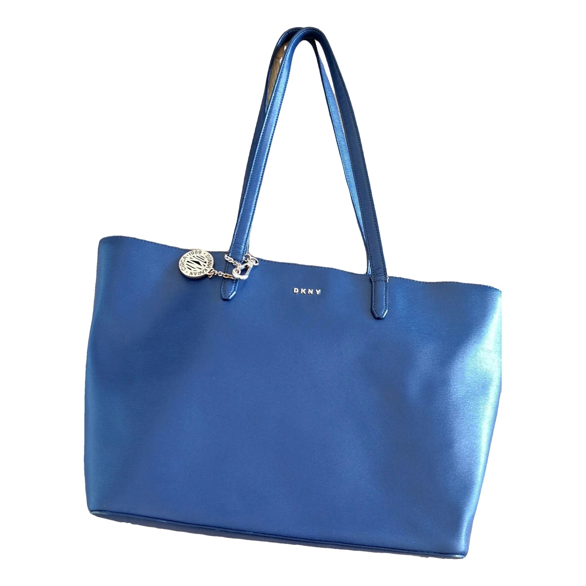 Pre-owned Dkny Vegan Leather Tote In Blue