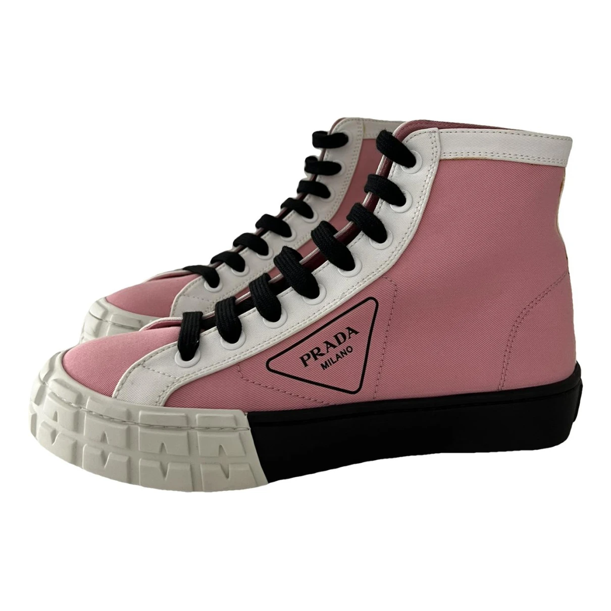 Pre-owned Prada Double Wheel Cloth Trainers In Pink