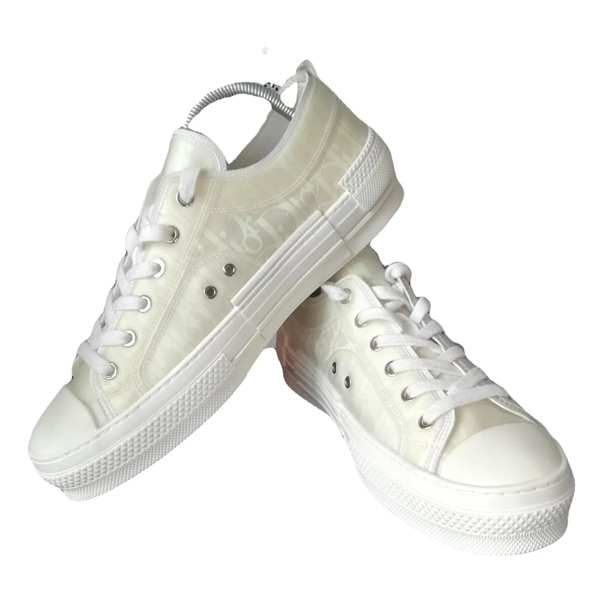 Pre-owned Dior Leather Low Trainers In Ecru