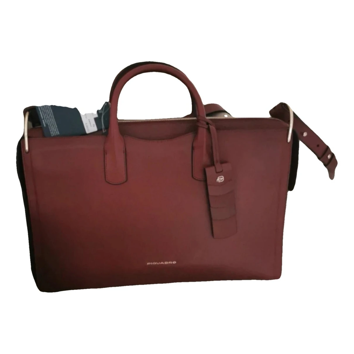 Pre-owned Piquadro Leather Satchel In Burgundy