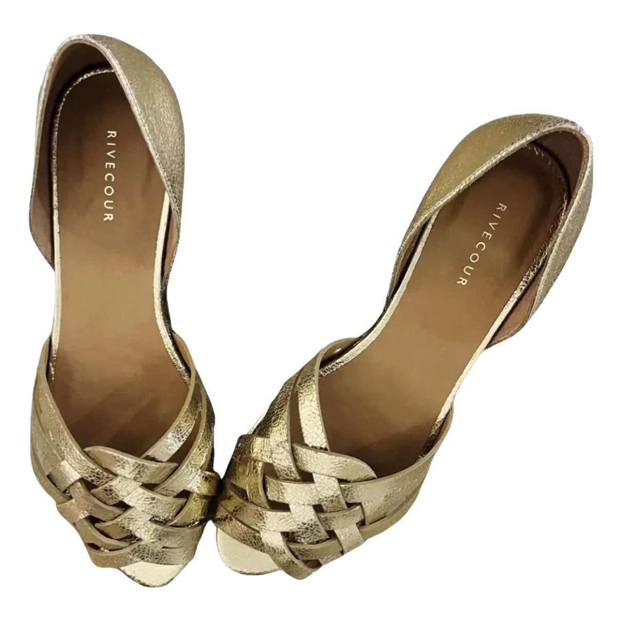 Pre-owned Rivecour Leather Flats In Gold