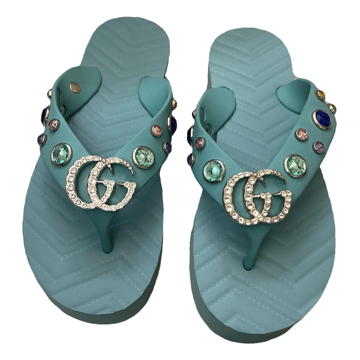 Pre-owned Gucci Double G Flip Flops In Blue