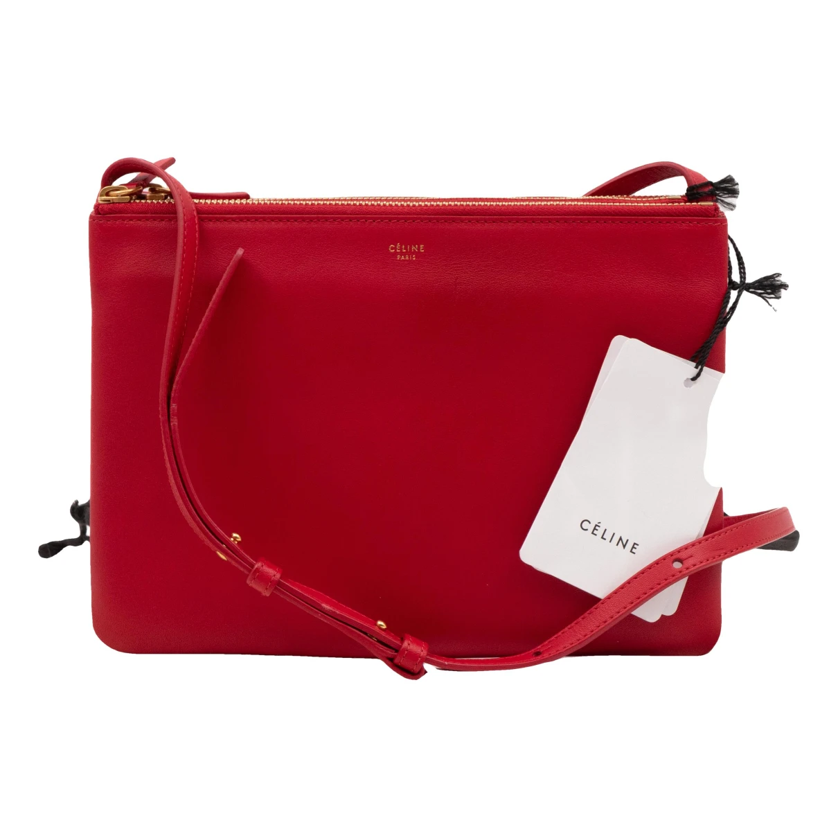 Pre-owned Celine Trio Leather Crossbody Bag In Red