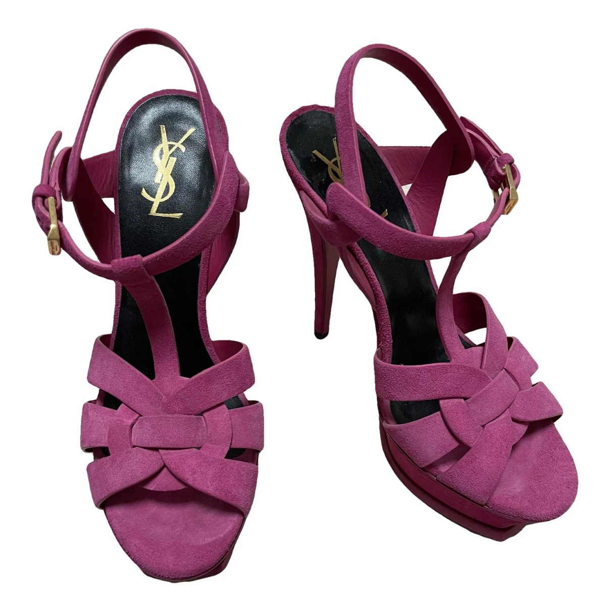 Pre-owned Saint Laurent Tribute Sandals In Pink