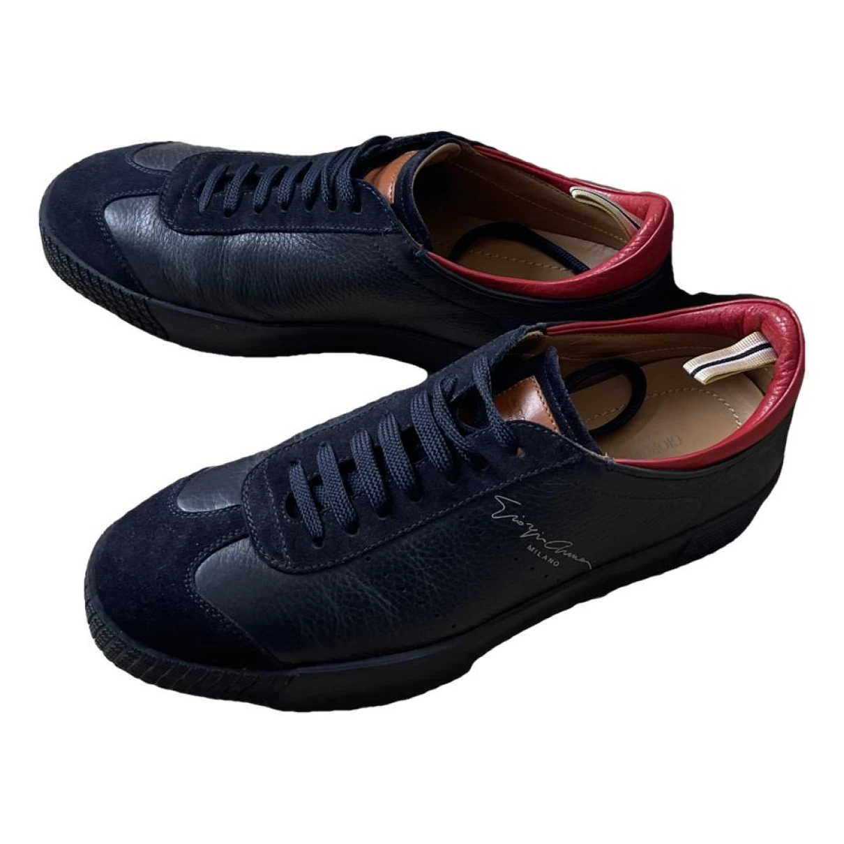 Pre-owned Giorgio Armani Leather Low Trainers In Blue