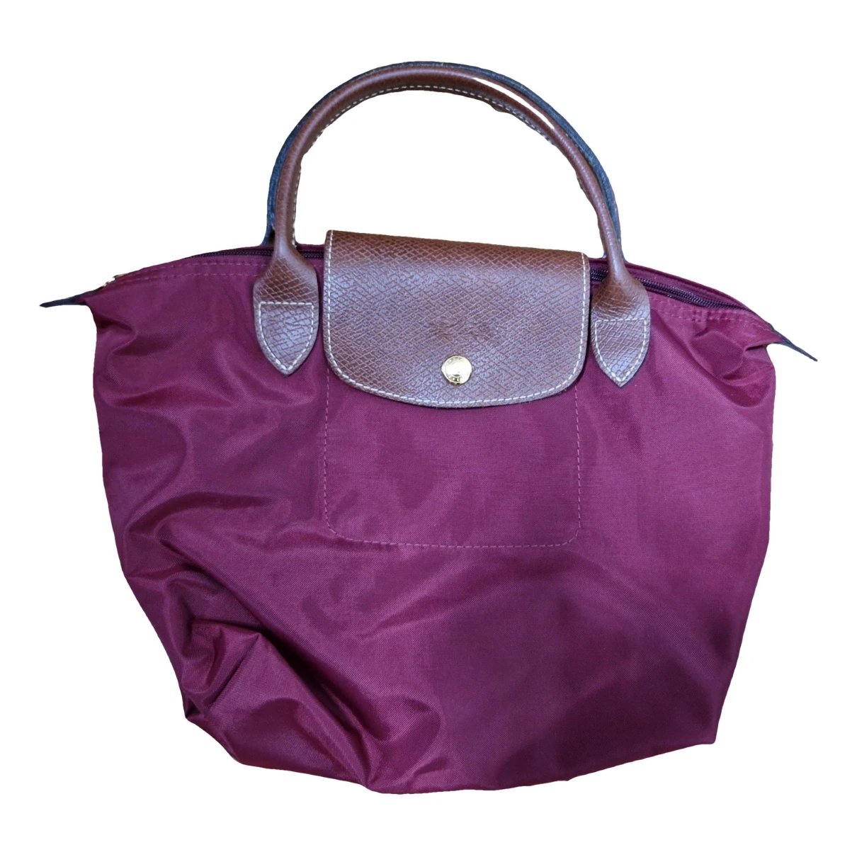 Pre-owned Longchamp Pliage Cloth Handbag In Burgundy