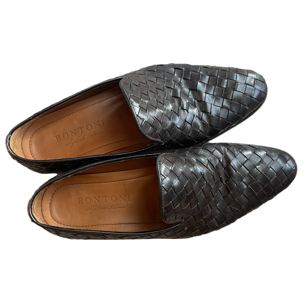 Pre-owned Bontoni Leather Flats In Brown