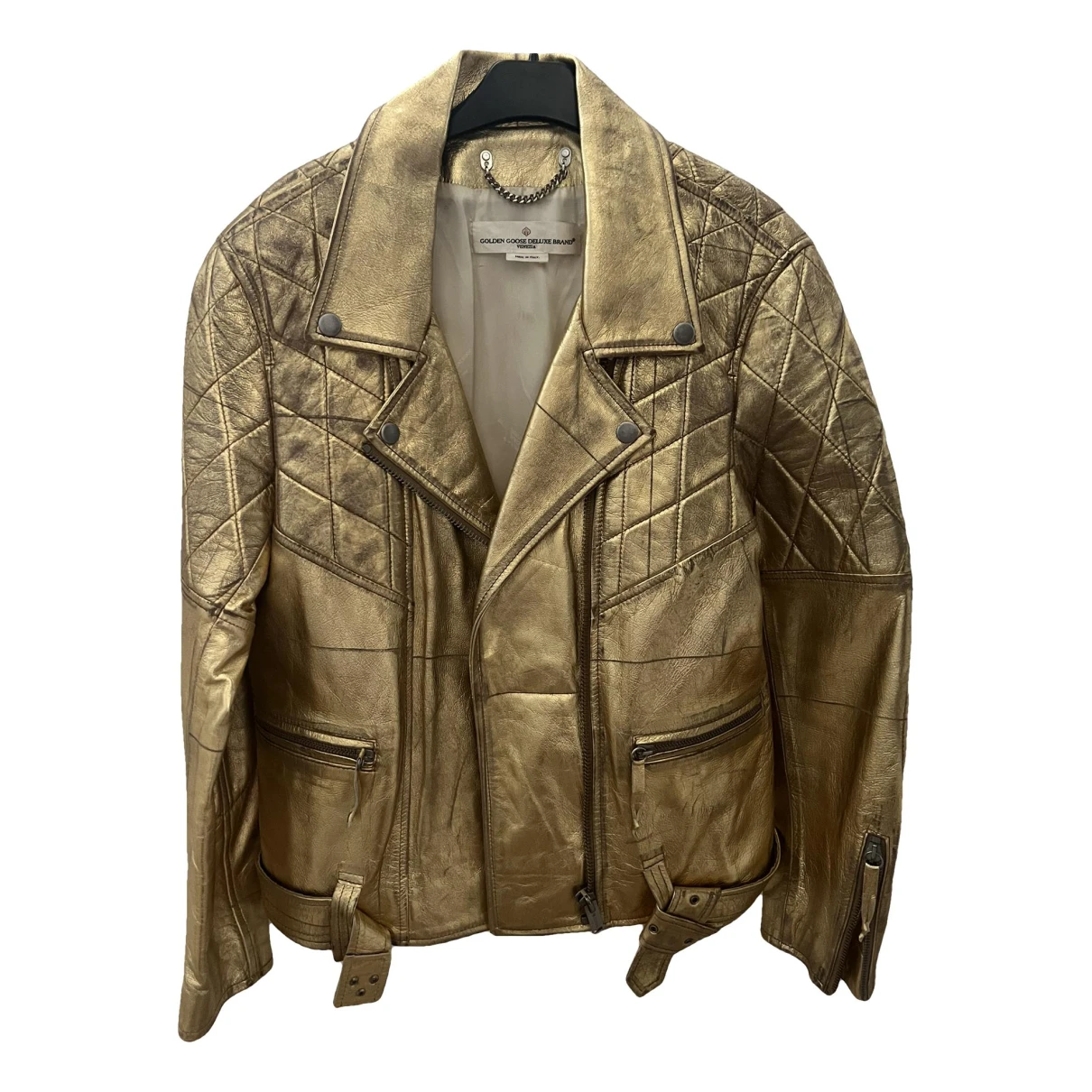 Pre-owned Golden Goose Leather Jacket In Gold