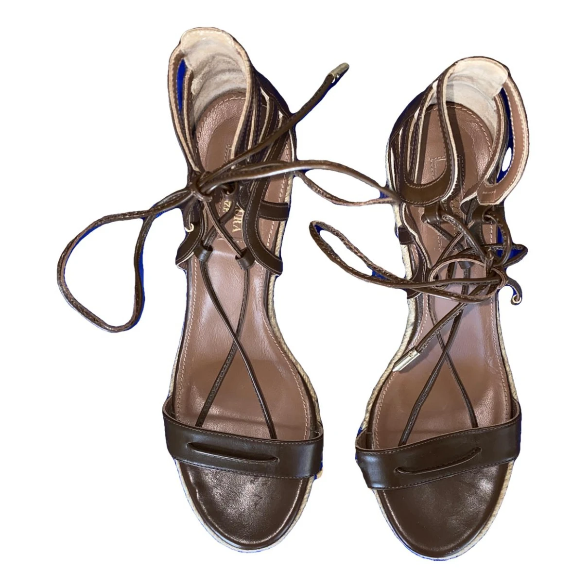 Pre-owned Aquazzura Belgravia Leather Sandals In Brown