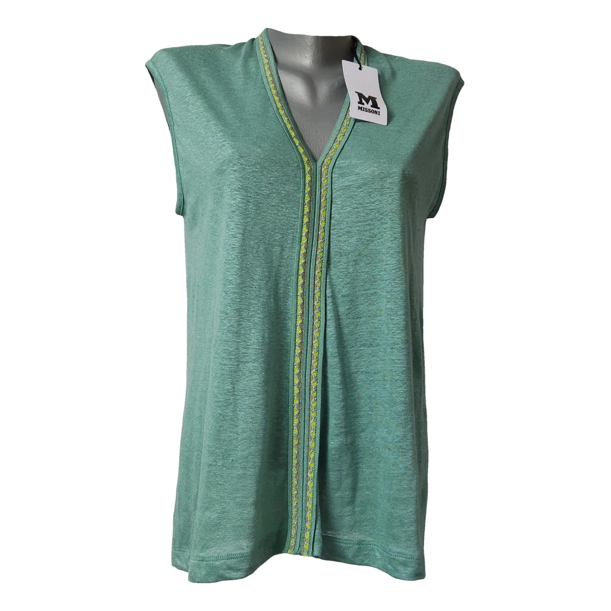 Pre-owned M Missoni Linen Blouse In Turquoise