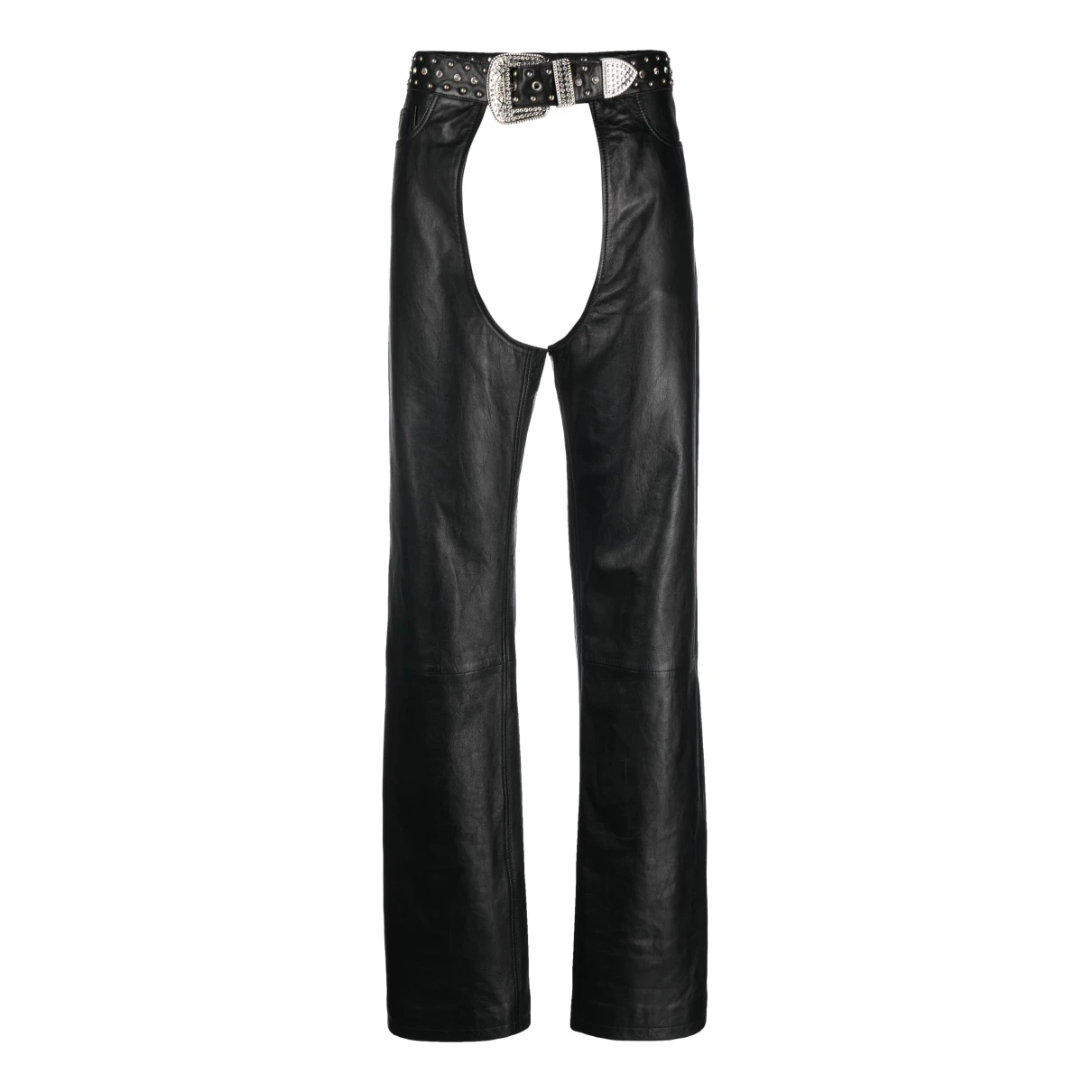 Pre-owned Moschino Leather Straight Pants In Black