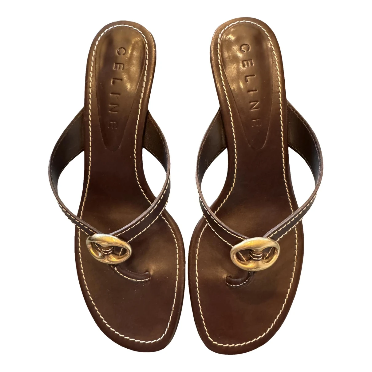 Pre-owned Celine Leather Flip Flops In Brown