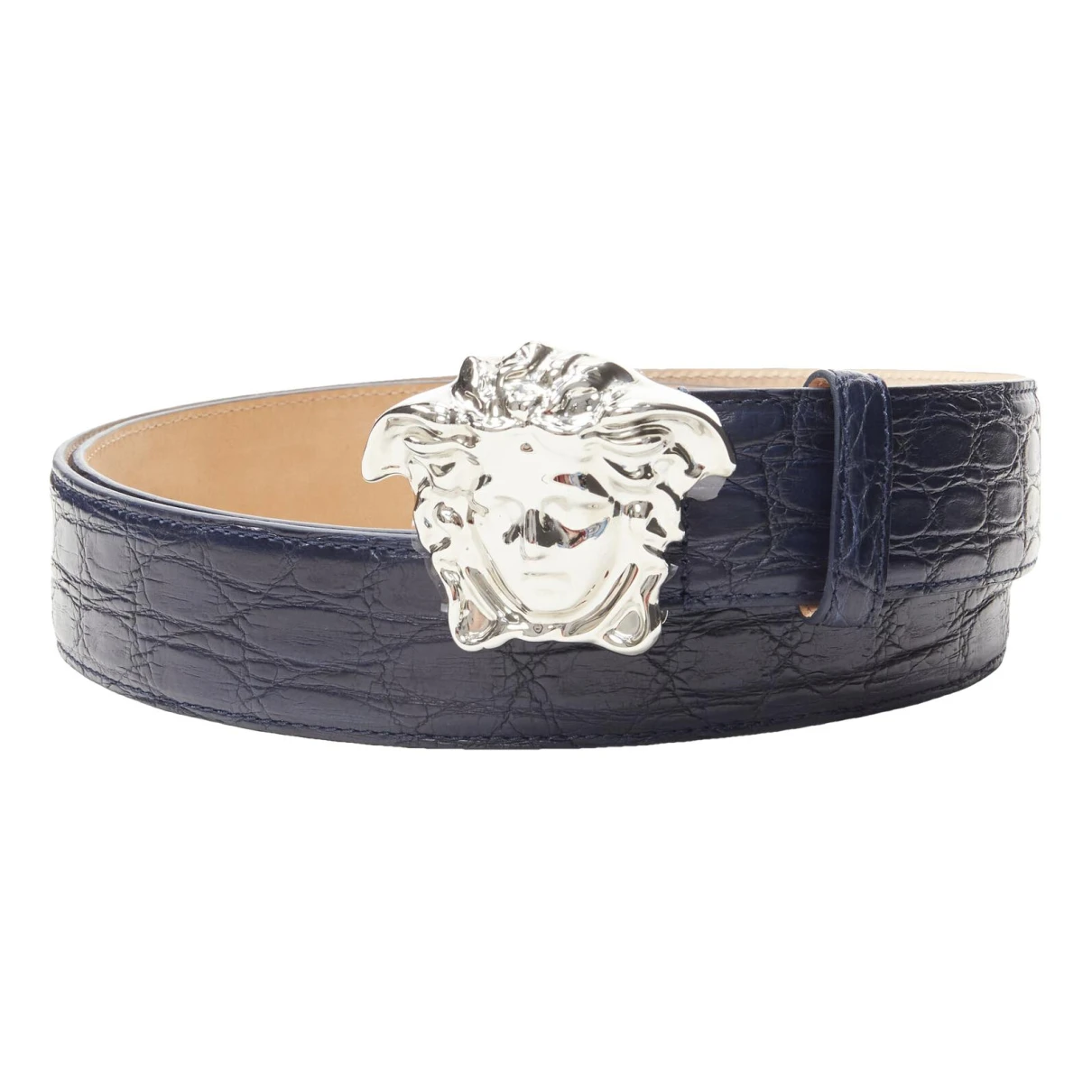 Pre-owned Versace Leather Belt In Navy