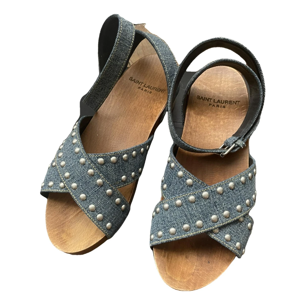 Pre-owned Saint Laurent Cloth Mules & Clogs In Blue