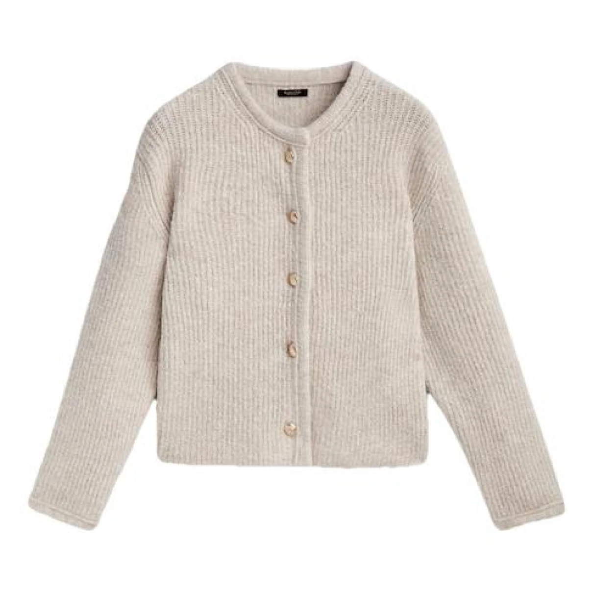 Pre-owned Massimo Dutti Wool Cardigan In Beige