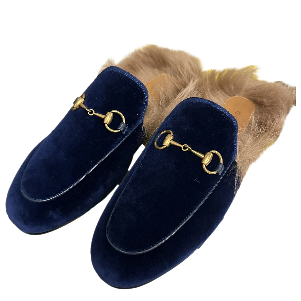 Pre-owned Gucci Princetown Velvet Flats In Blue