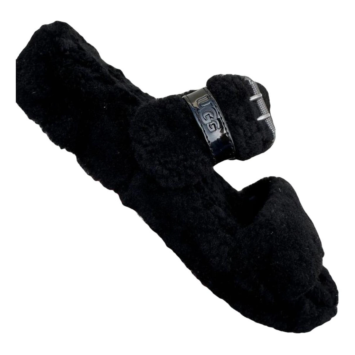 Pre-owned Ugg Shearling Flip Flops In Black