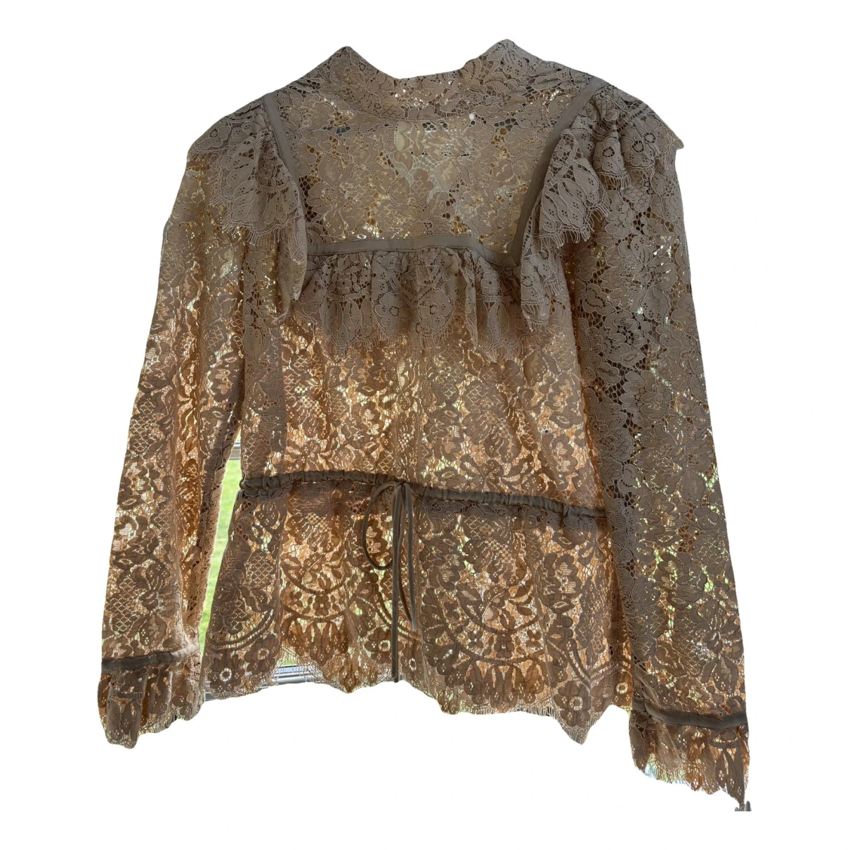 Pre-owned Ganni Lace Blouse In Beige
