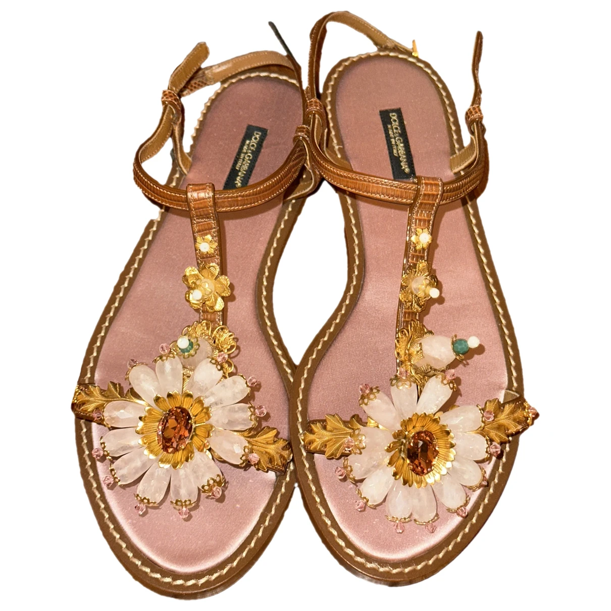Pre-owned Dolce & Gabbana Leather Sandals In Camel