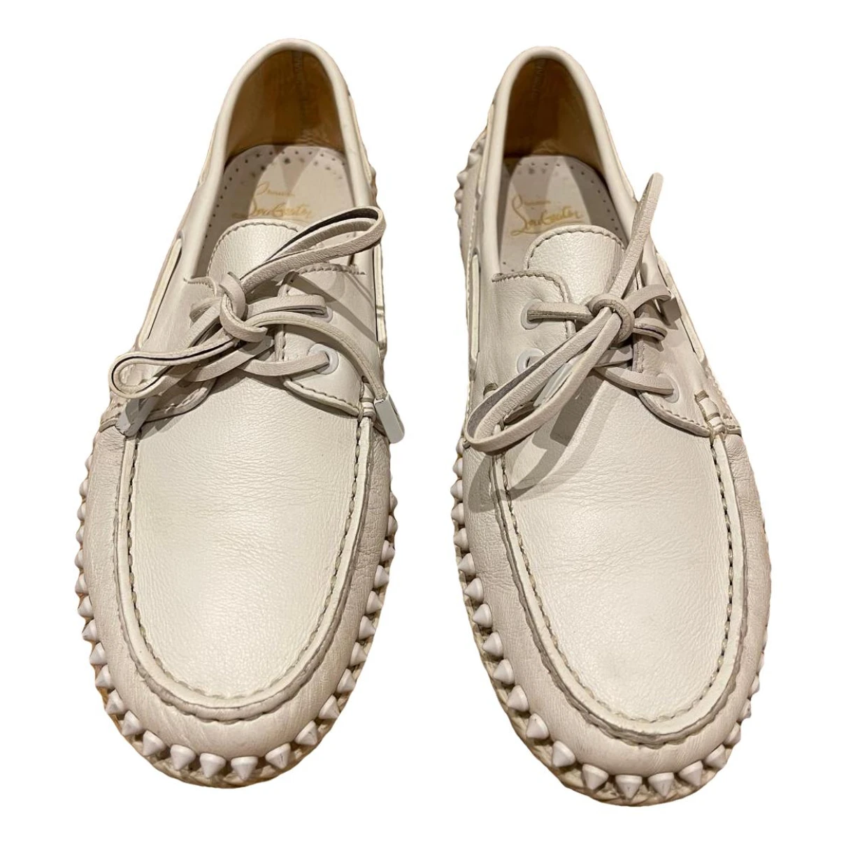 Pre-owned Christian Louboutin Leather Flats In White