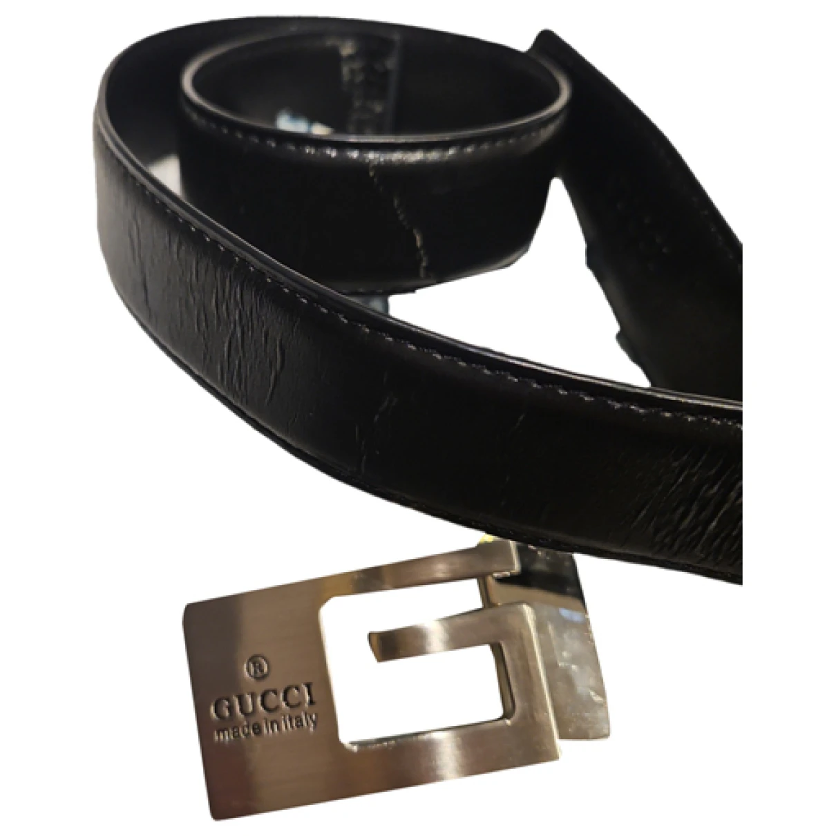 Pre-owned Gucci Vegan Leather Belt In Black