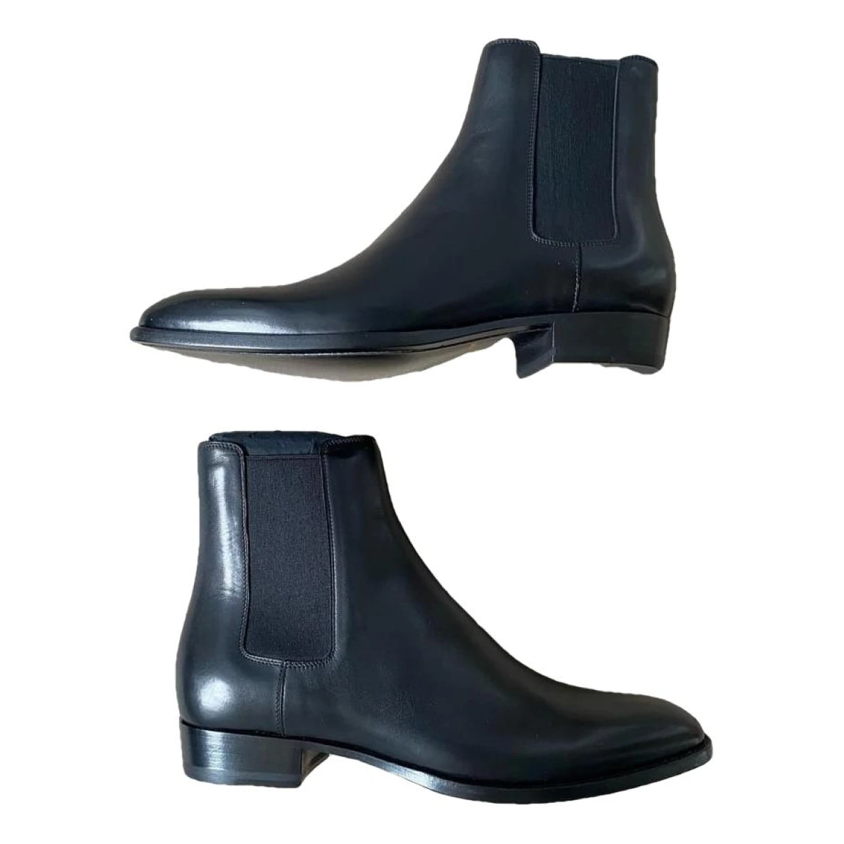 Pre-owned Saint Laurent Wyatt Leather Boots In Black